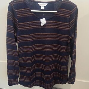 Christopher & Banks Navy and Rust Striped Top